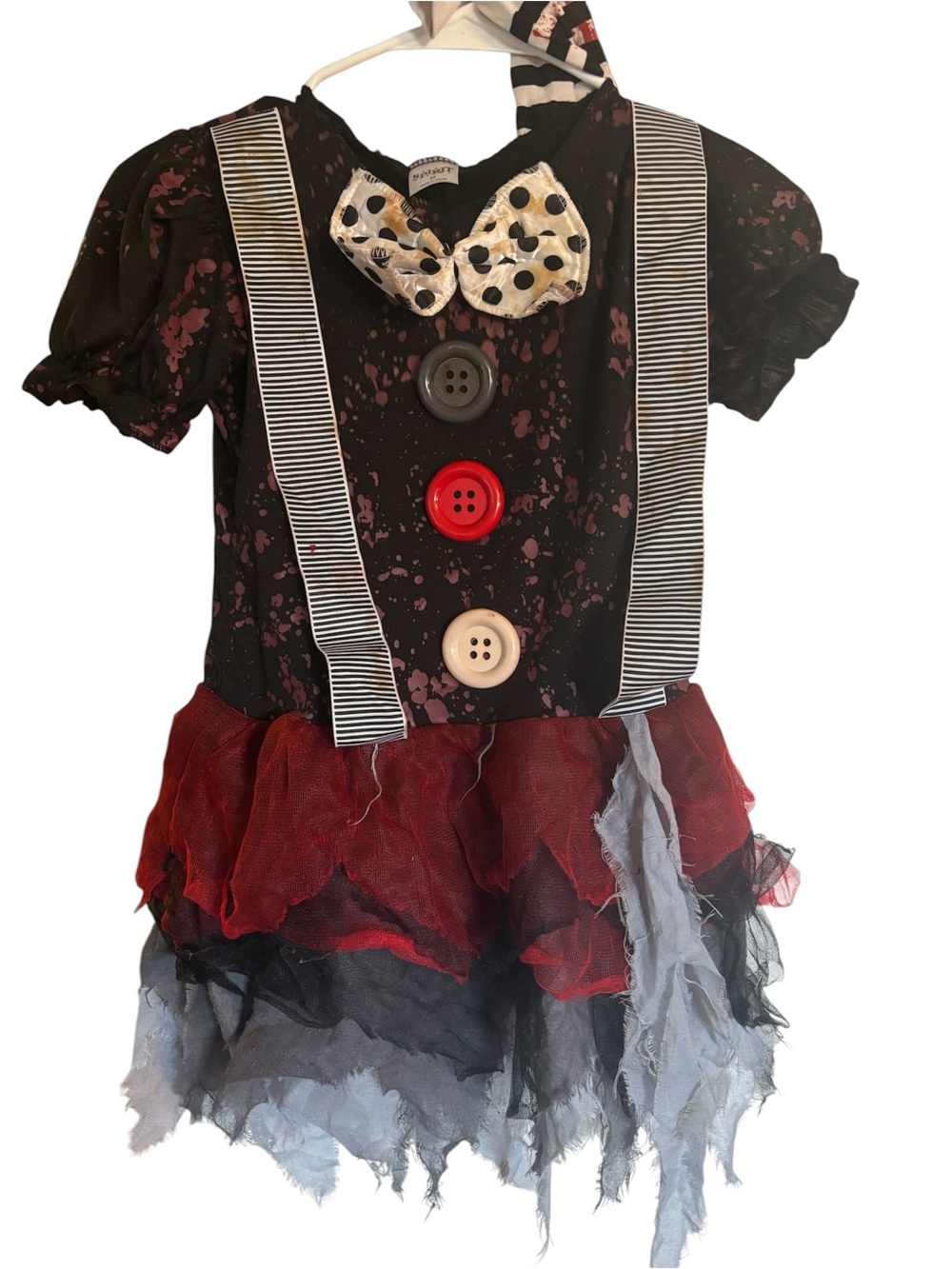 Spirit Black and Red Clown Costume with Striped Suspenders size 8/10 L420